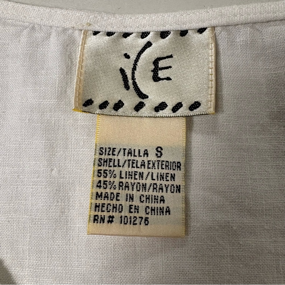 White Embroidered Womens Linen Tank Top Small - Picture 7 of 11